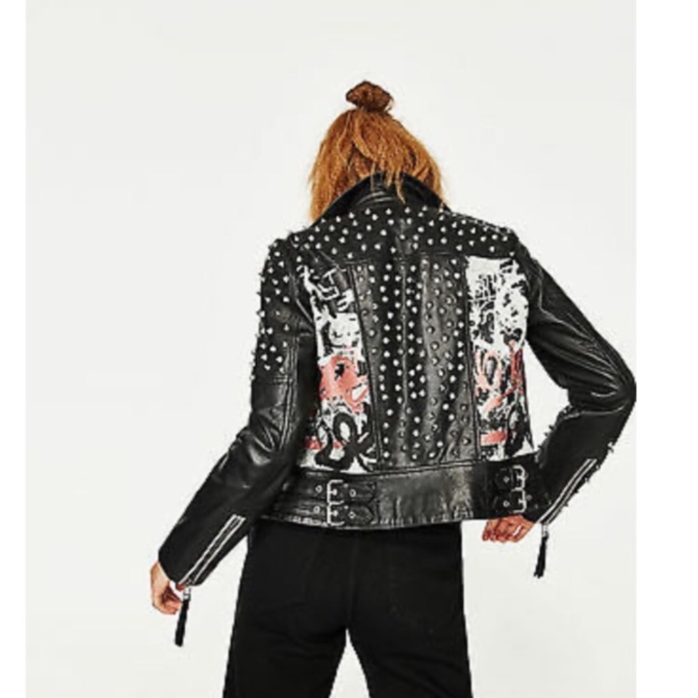 🎎🍂🍁🍃ZARA Studded LEATHER JacKet - Picture 3 of 4